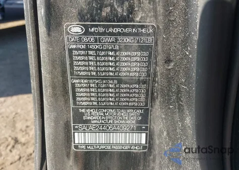 2006 Land Rover Lr3 V6 from USA, damaged, VIN SALAE24406A409271